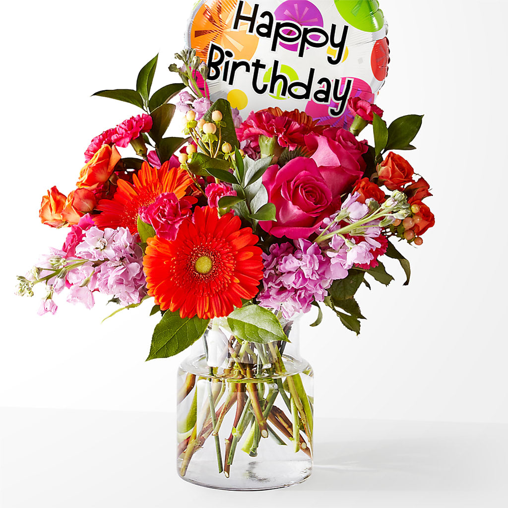 Fiesta Bouquet with Birthday Balloon – COUNTRY PEDDLER FLORAL & GIFT, Savanna IL