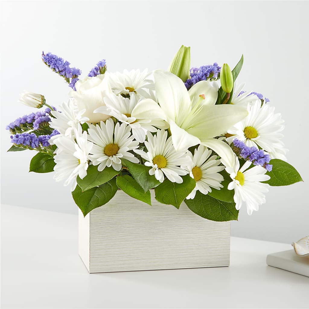 Beyond Blue Box Bouquet – COUNTRY PEDDLER FLORAL & GIFT, Savanna IL