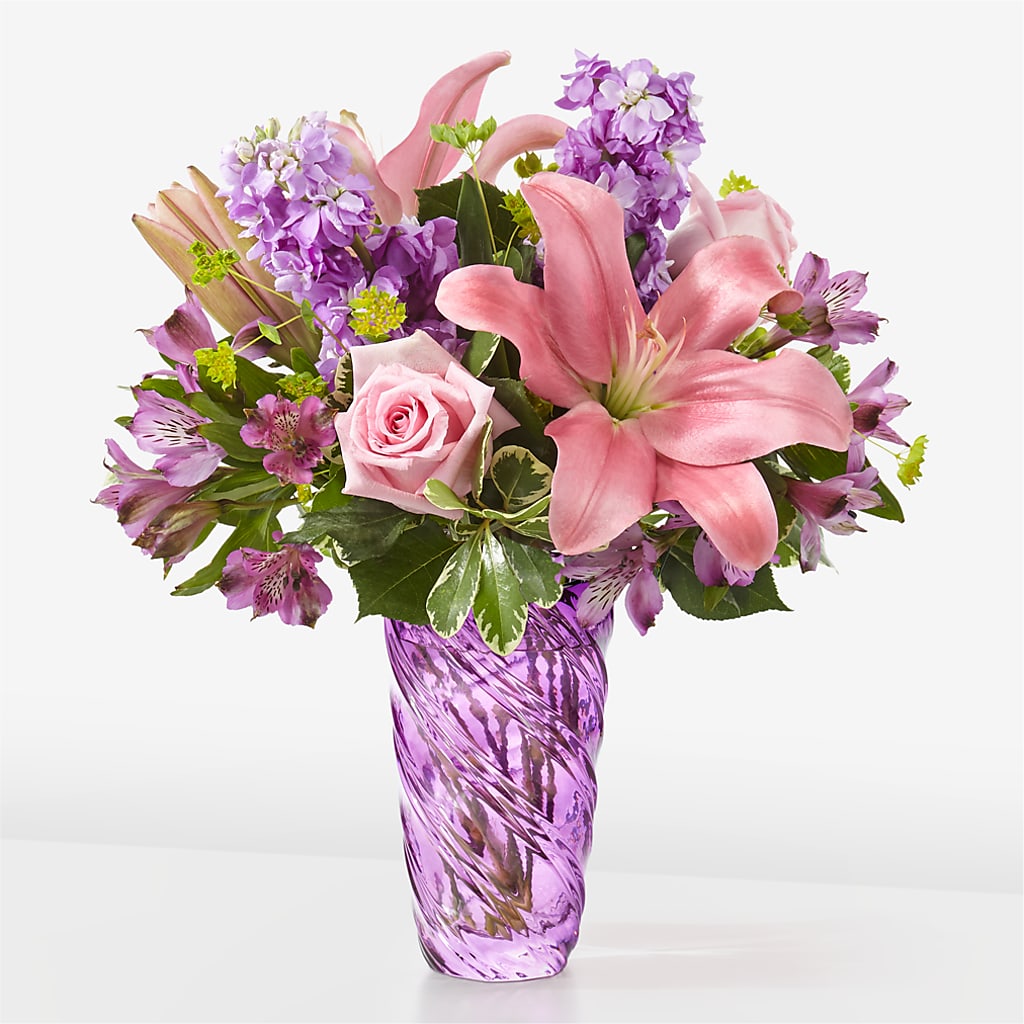 Precious Petals Bouquet with Luxe Swirl Vase – COUNTRY PEDDLER FLORAL & GIFT, Savanna IL