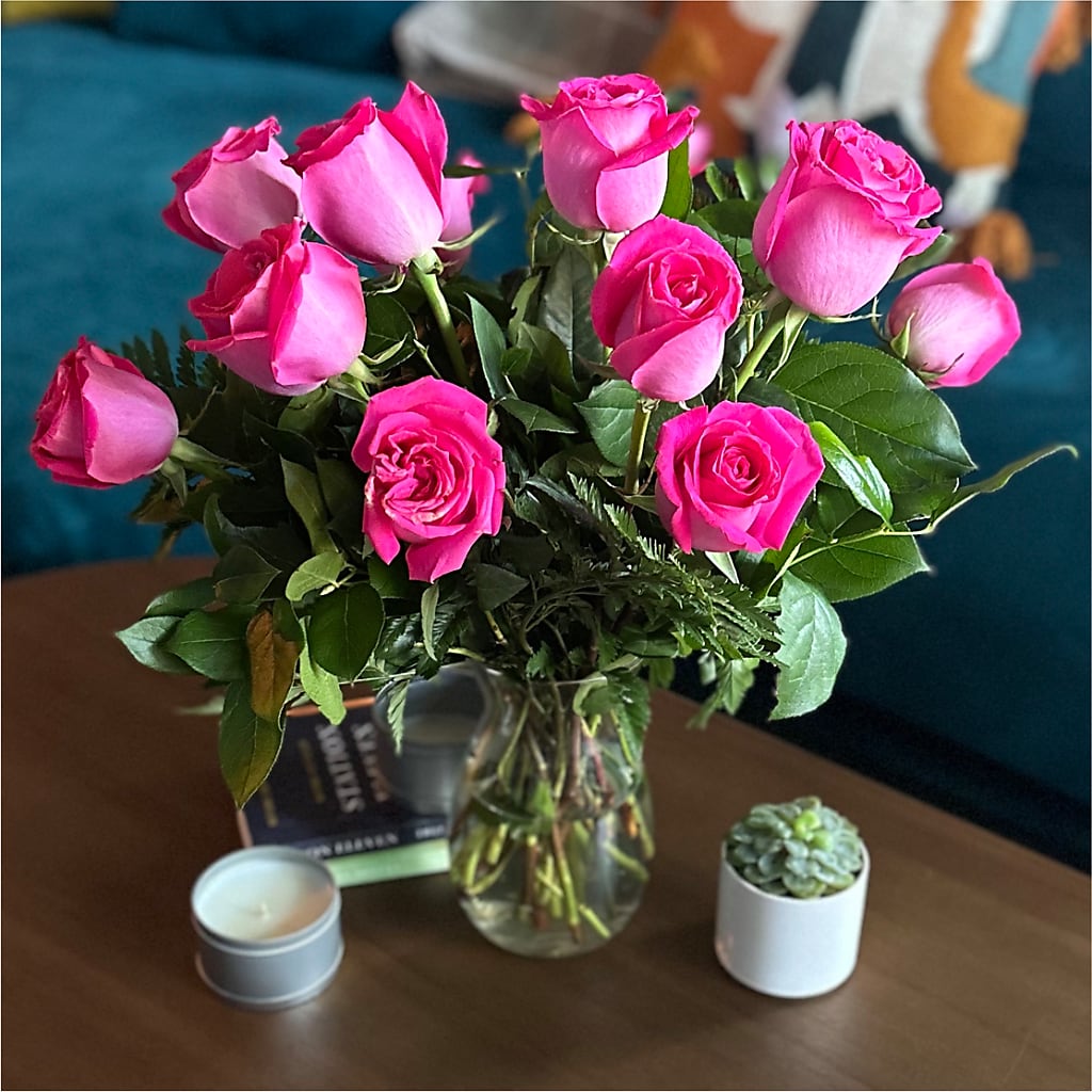 Long Stem Pink Rose Bouquet – COUNTRY PEDDLER FLORAL & GIFT, Savanna IL