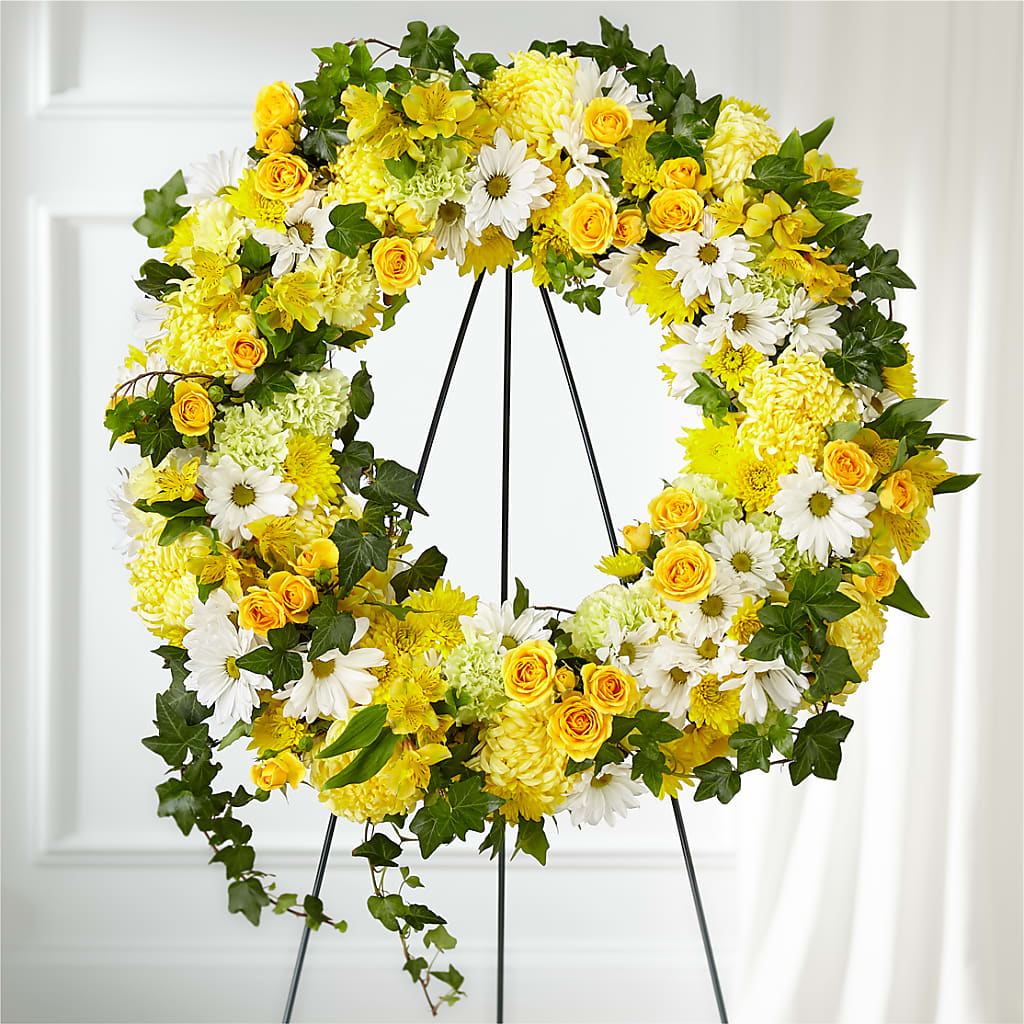 Golden Remembrance Wreath – COUNTRY PEDDLER FLORAL & GIFT, Savanna IL