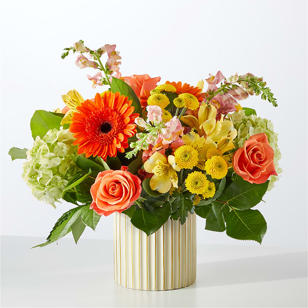 Autumn Sunshine Bouquet with Ivory Vase – COUNTRY PEDDLER FLORAL & GIFT, Savanna IL